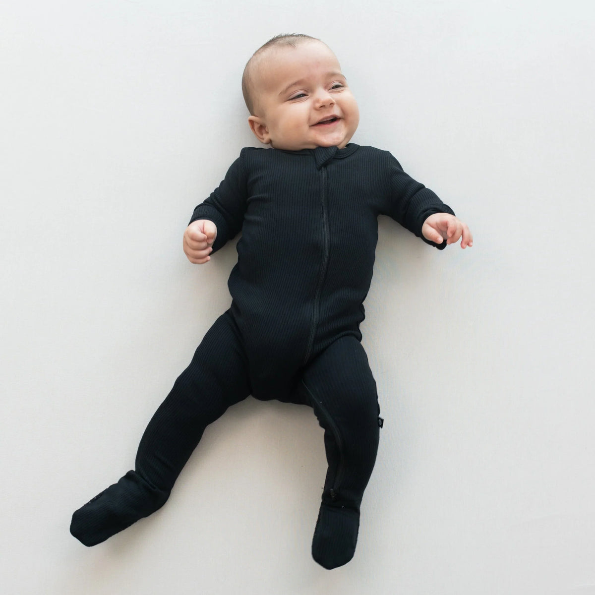 Ribbed Zipper Footie in Midnight Main image