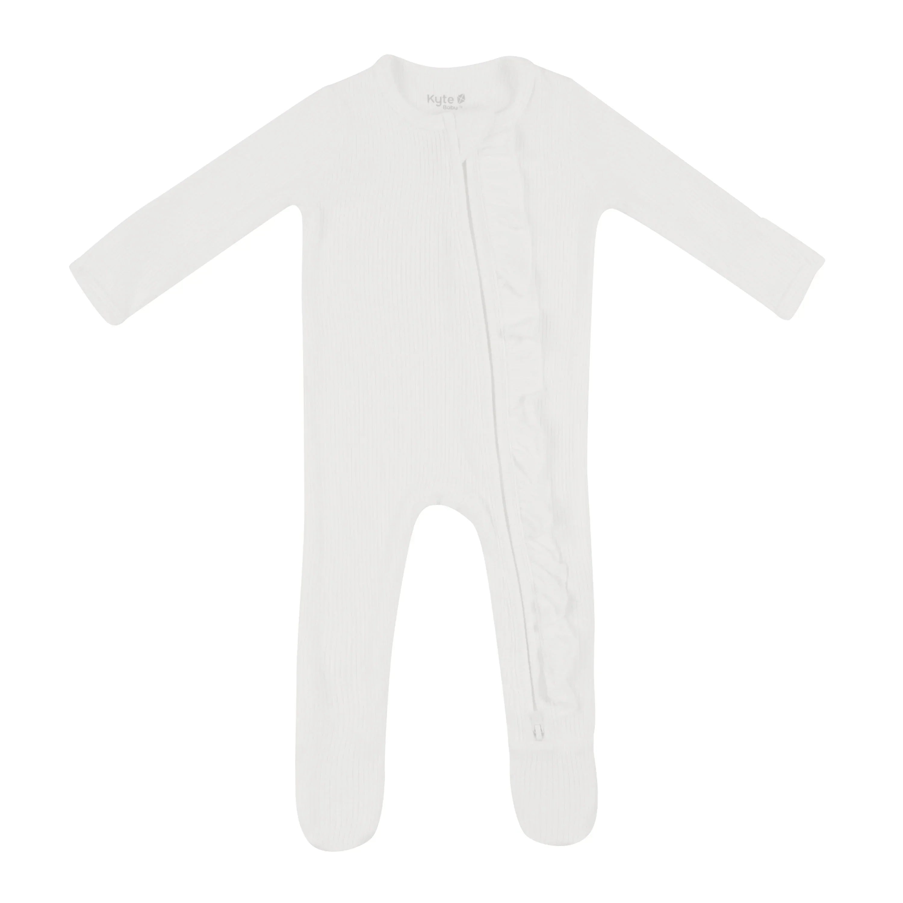 Ribbed Ruffle Zipper Footie in Cloud Secondary image