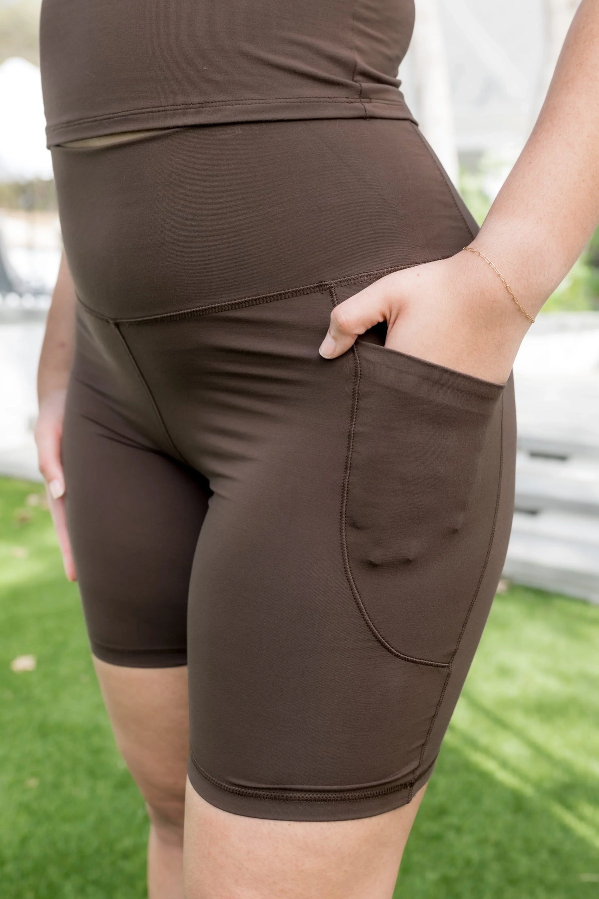 Bamboo Flex High Rise Biker Short in Espresso Main image