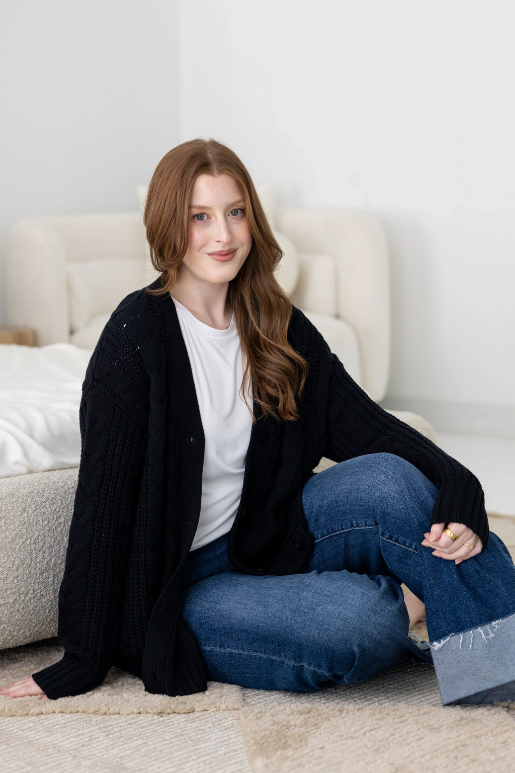 Cable Knit Adult Cardigan in Midnight