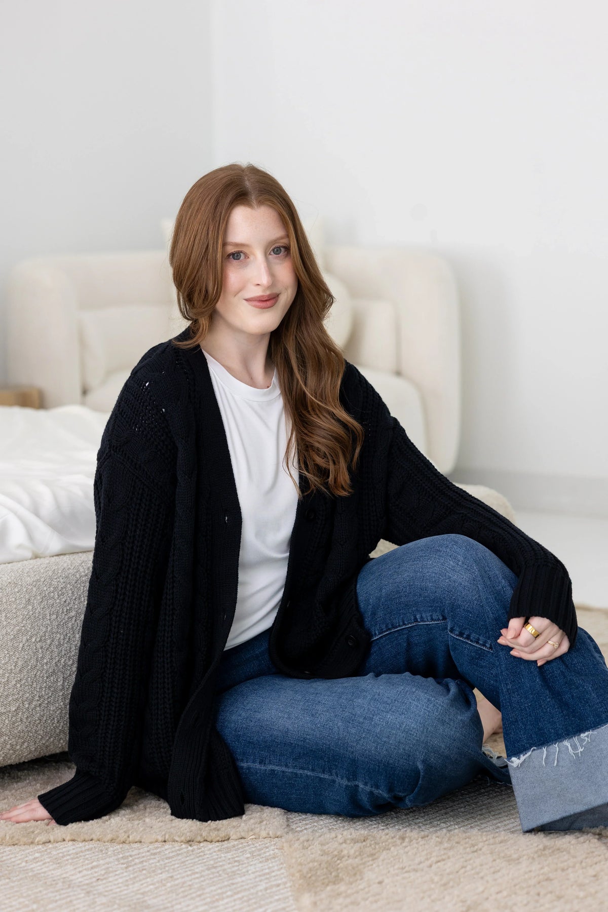 Cable Knit Adult Cardigan in Midnight Main image