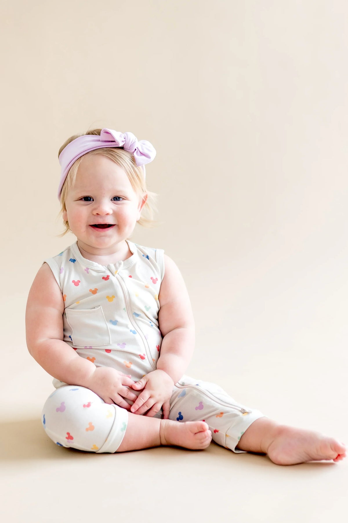 Zippered Sleeveless Romper in Pastel Mickey Mouse Main image