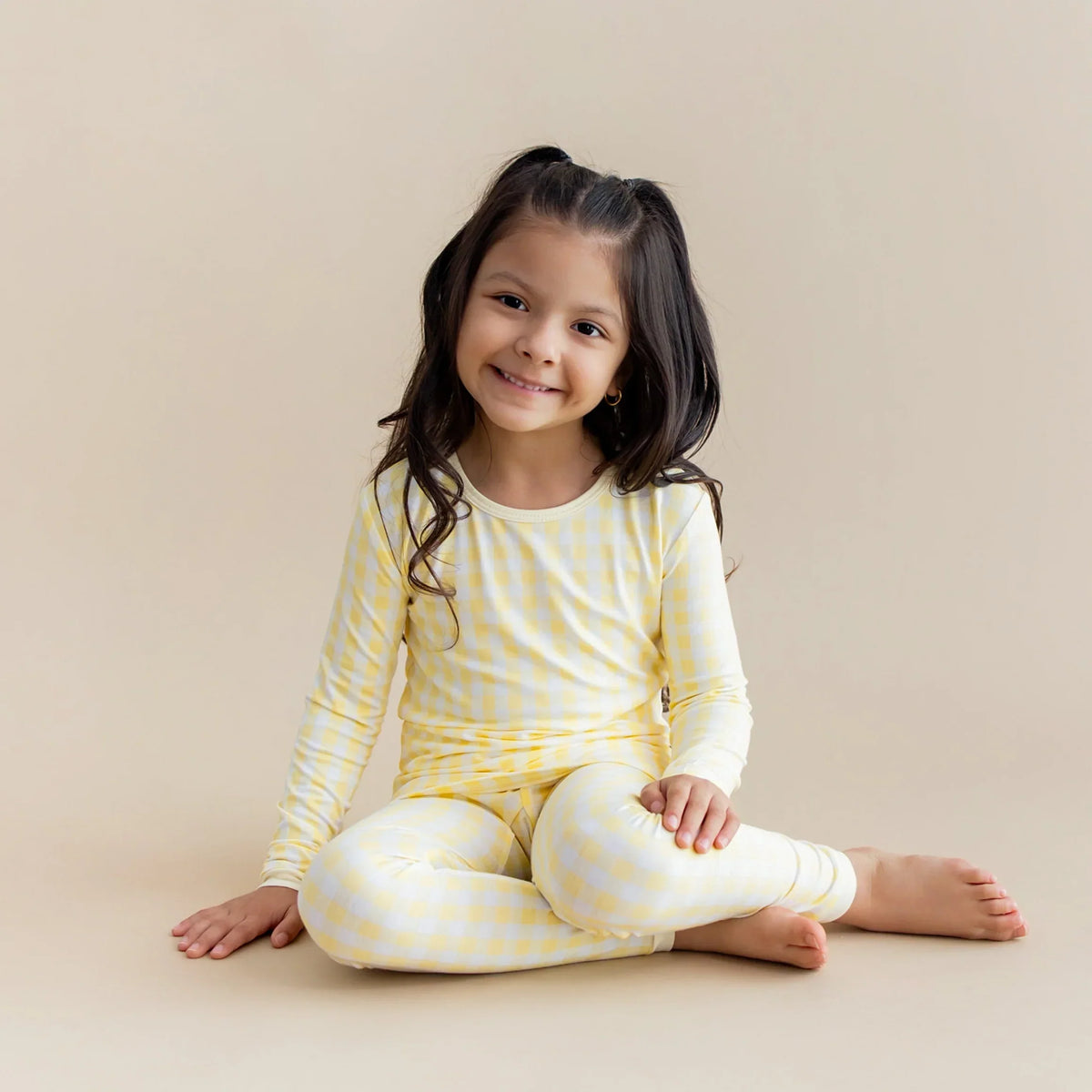Long Sleeve Pajamas in Gingham Chamomile Main image