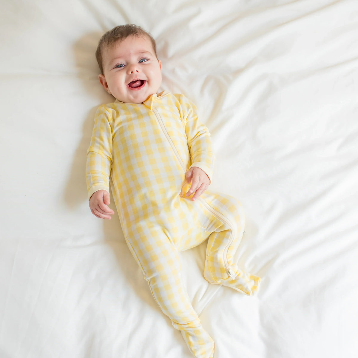 Zippered Footie in Gingham Chamomile Main image