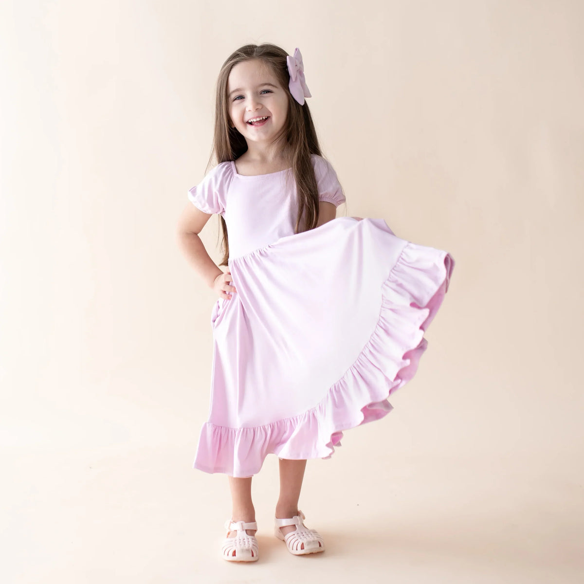 Puff Sleeve Twirl Dress in Thistle Main image