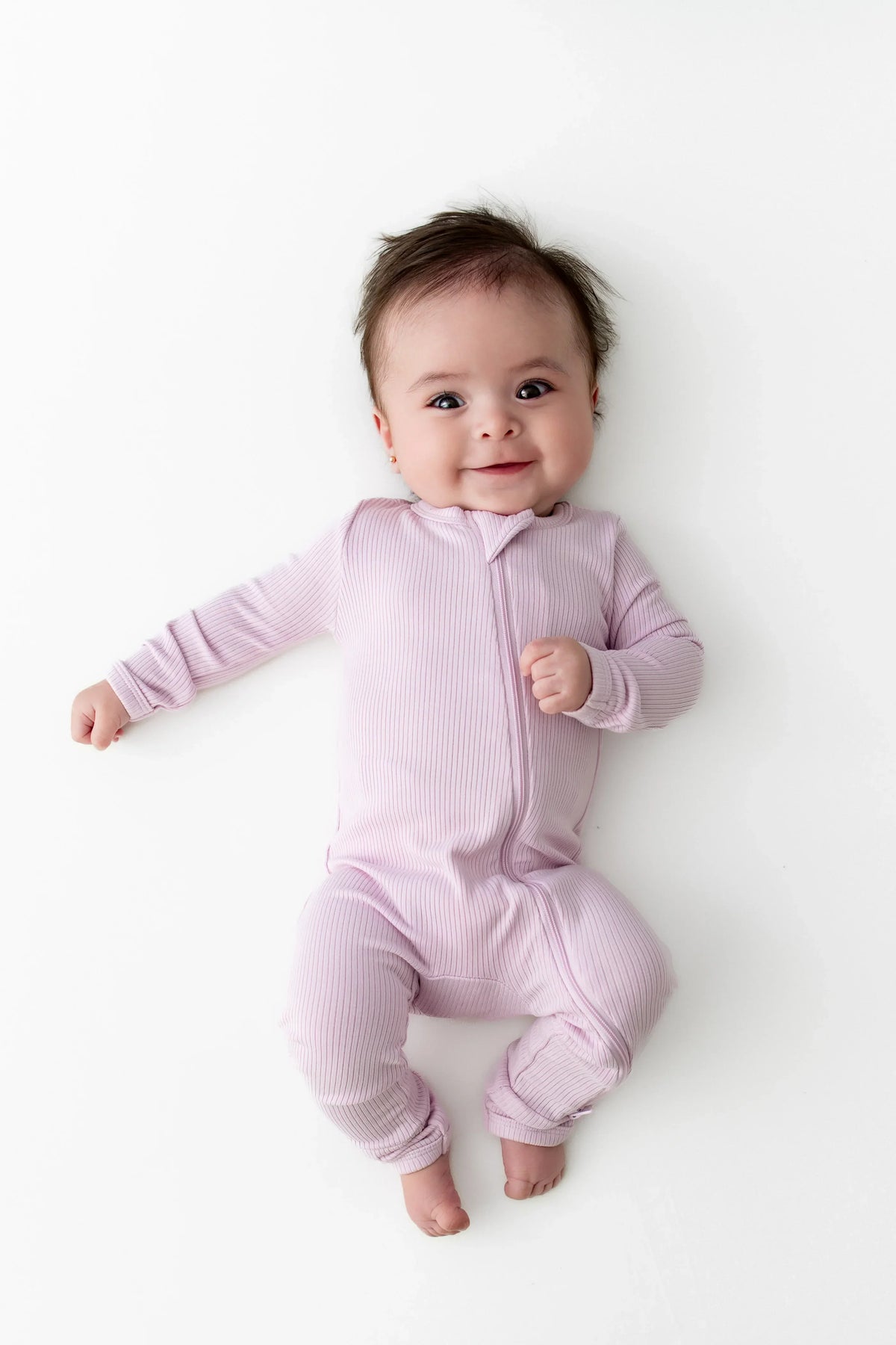 Ribbed Zipper Romper in Thistle Main image