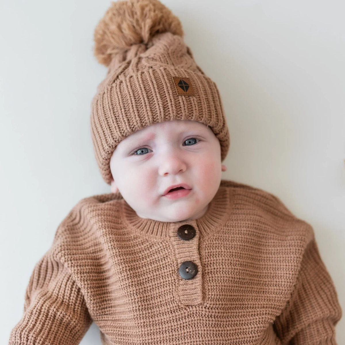 Chunky Cable Knit Beanie in Latte Main image