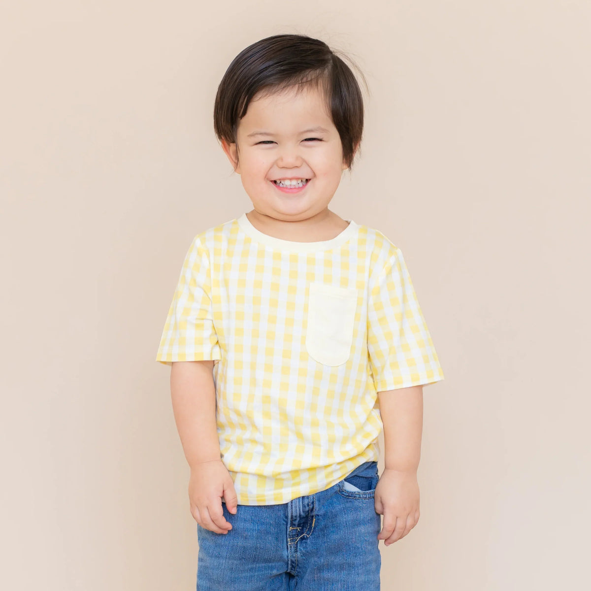 Toddler Crew Neck Tee in Gingham Chamomile Main image