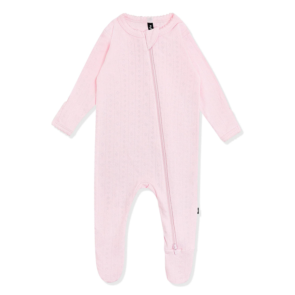 Pointelle Zippered Footie in Sakura