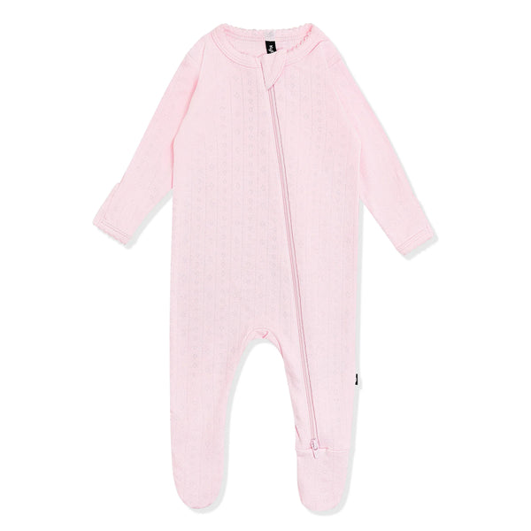 Pointelle Zippered Footie in Sakura