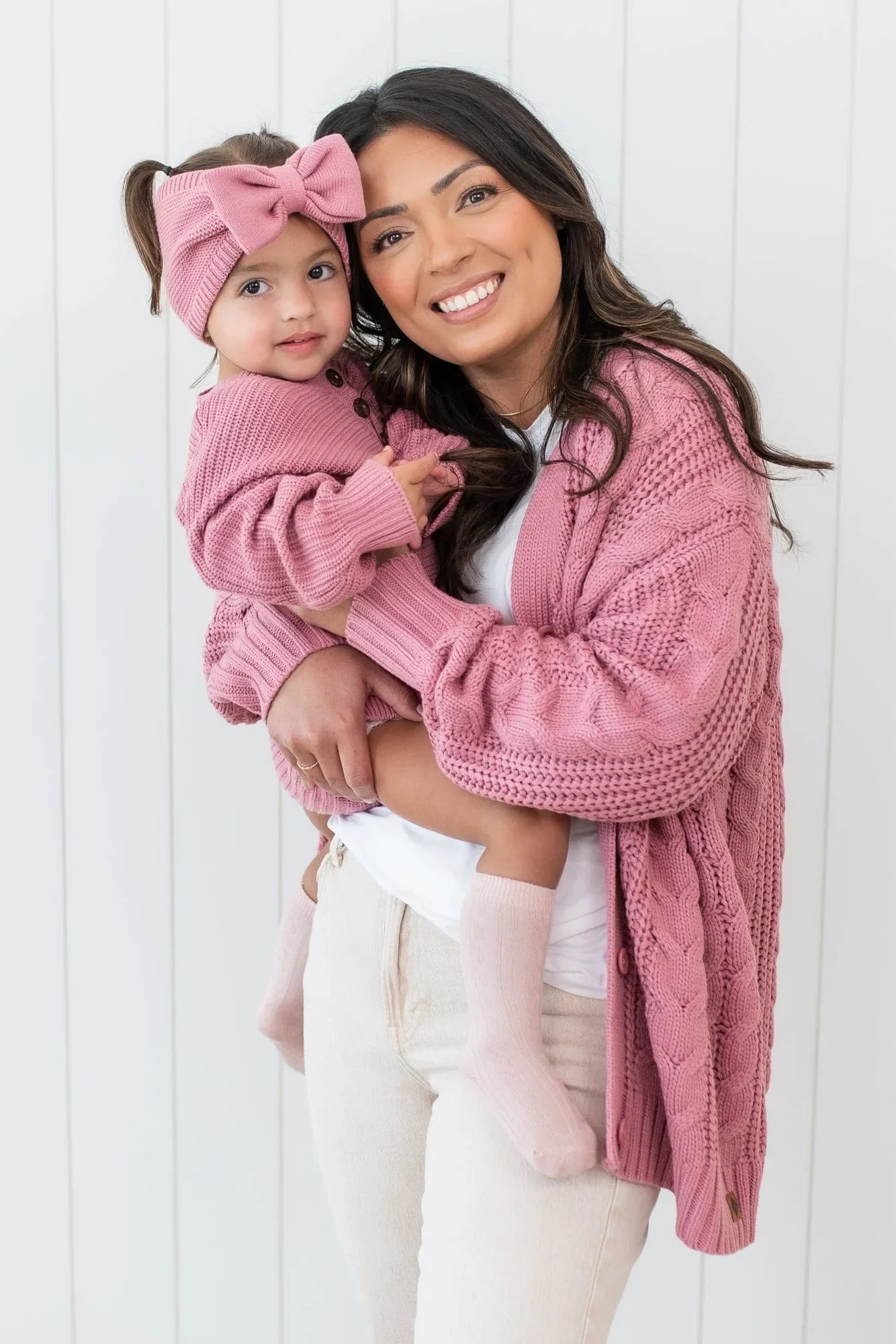 Cable Knit Adult Cardigan in Apple Blossom Secondary image