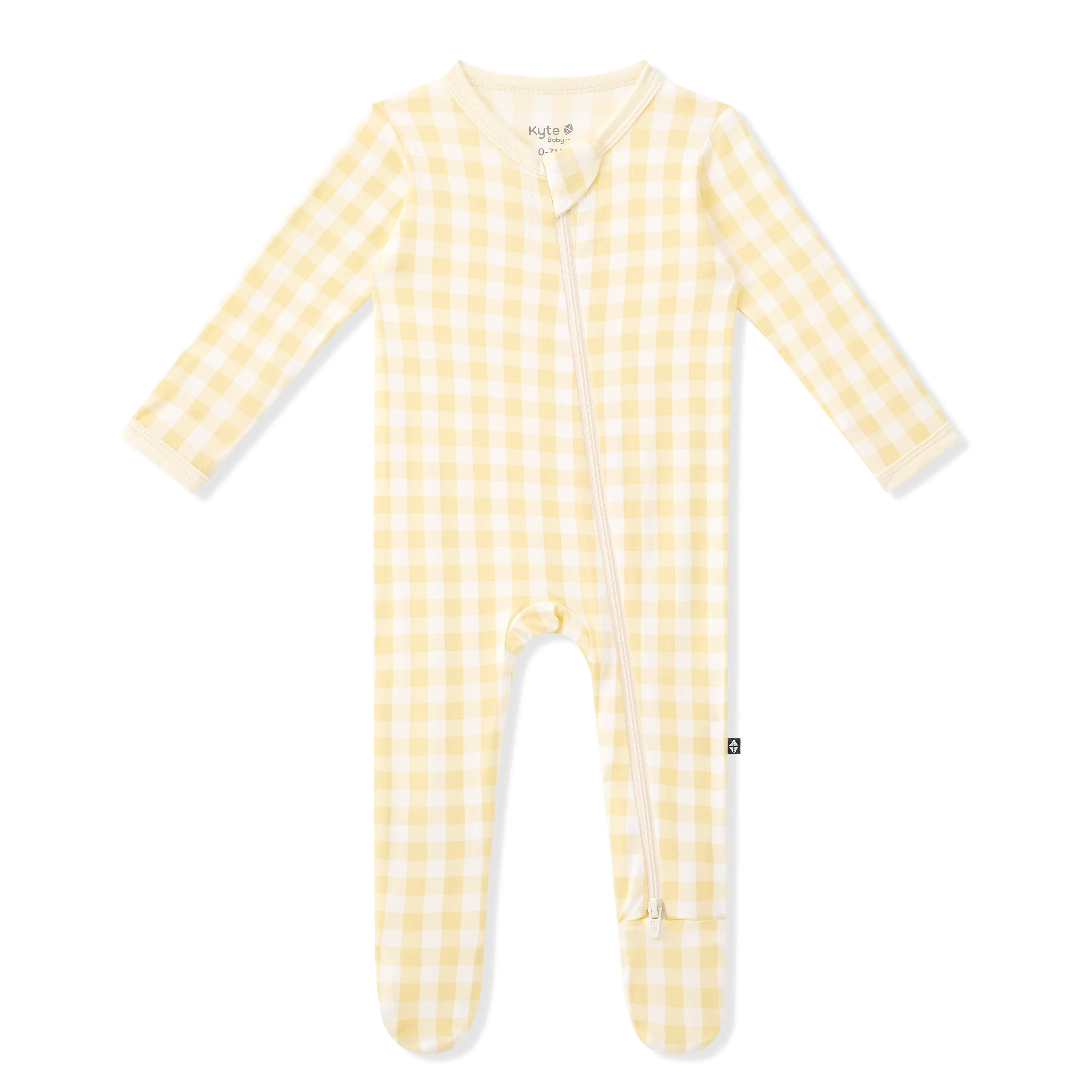 Zippered Footie in Gingham Chamomile Secondary image