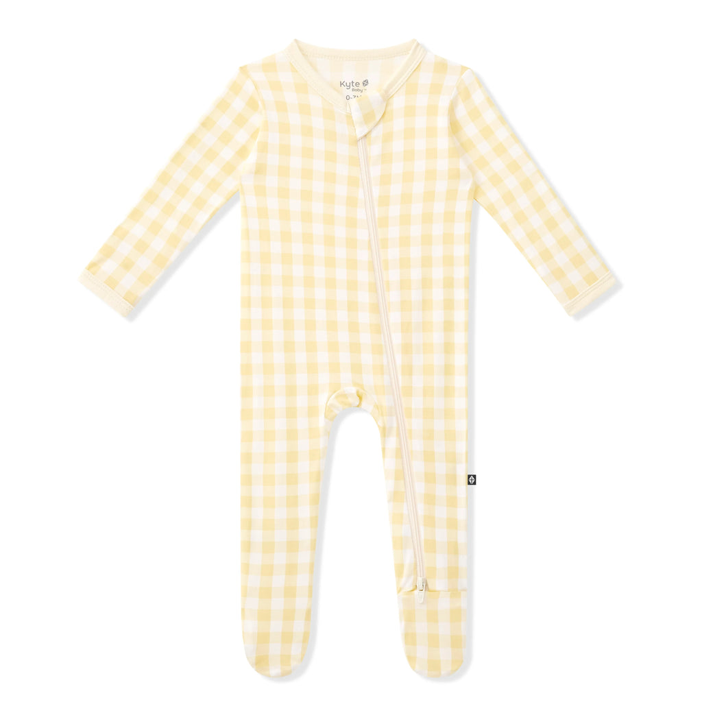 Zippered Footie in Gingham Chamomile