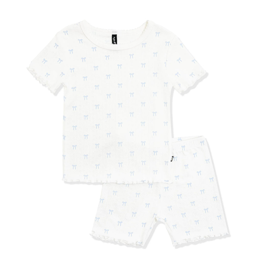 Pointelle Short Sleeve Set in Sweet Blue Bow