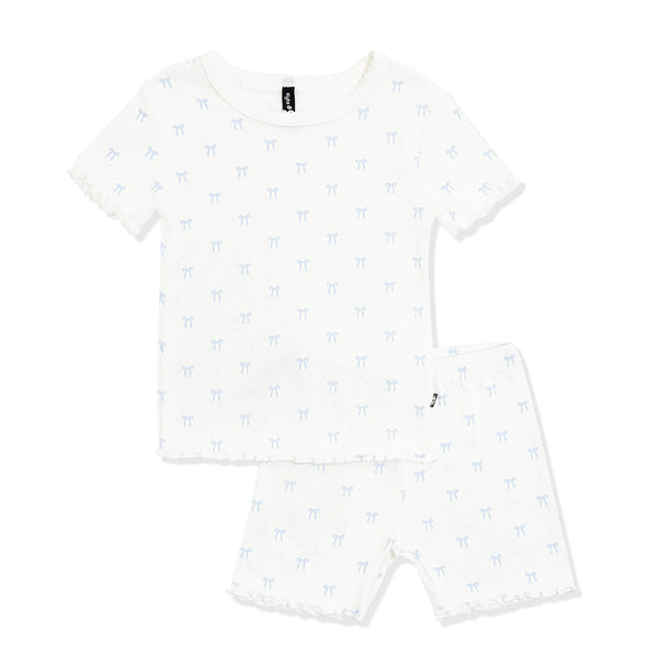 Pointelle Short Sleeve Set in Sweet Blue Bow