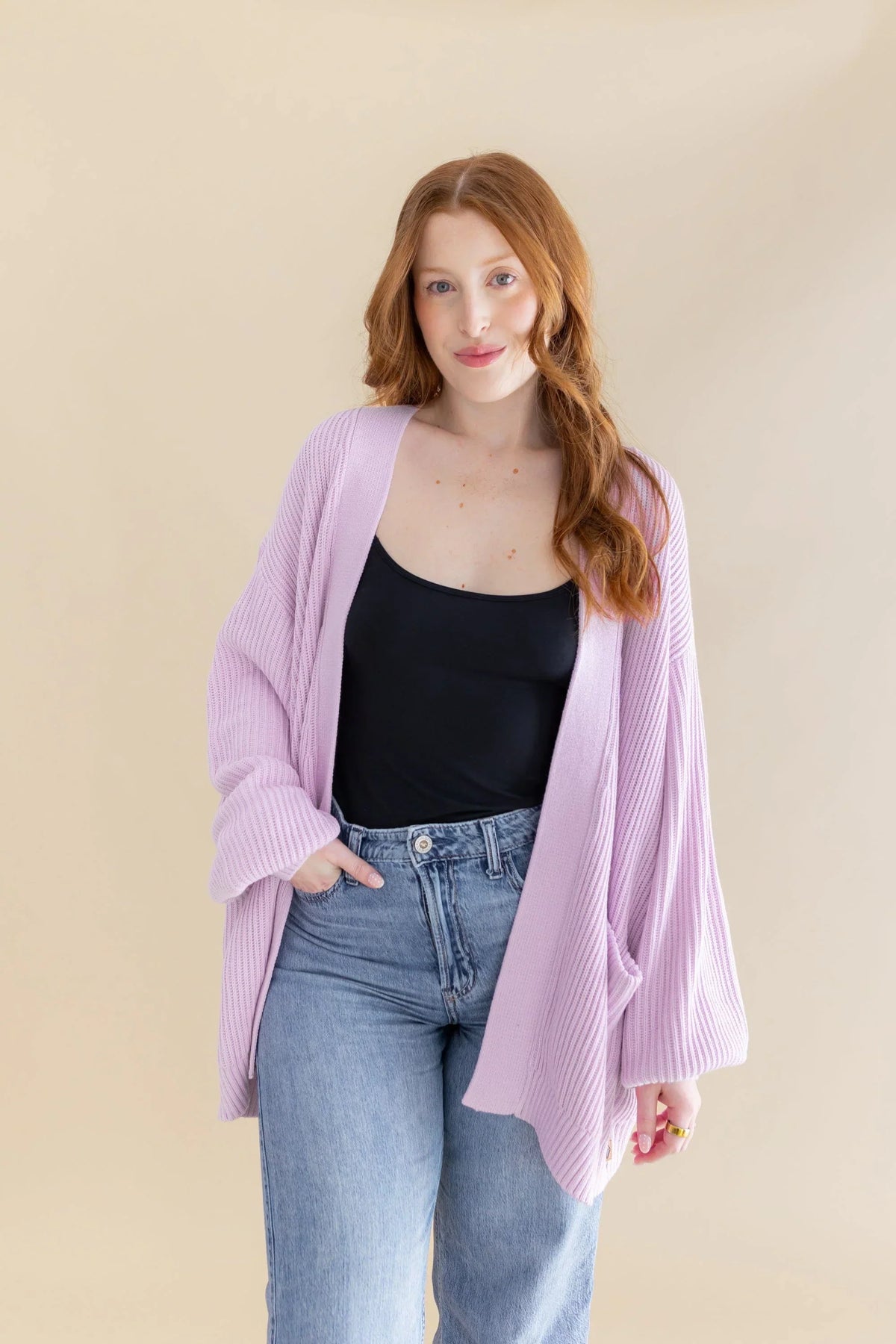 Chunky Knit Women's Oversized Cardigan in Thistle Main image