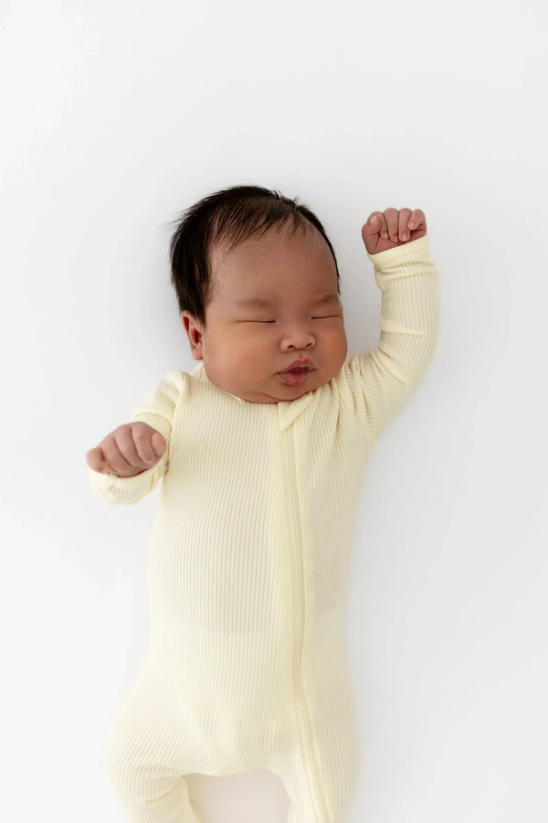 Ribbed Zipper Footie in Chamomile