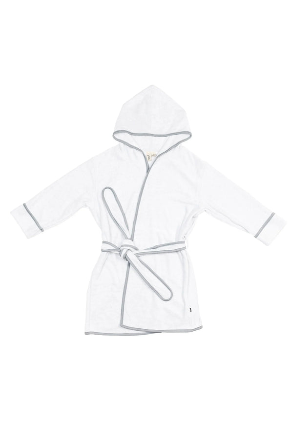 Hooded Bath Robe in Cloud with Storm Trim