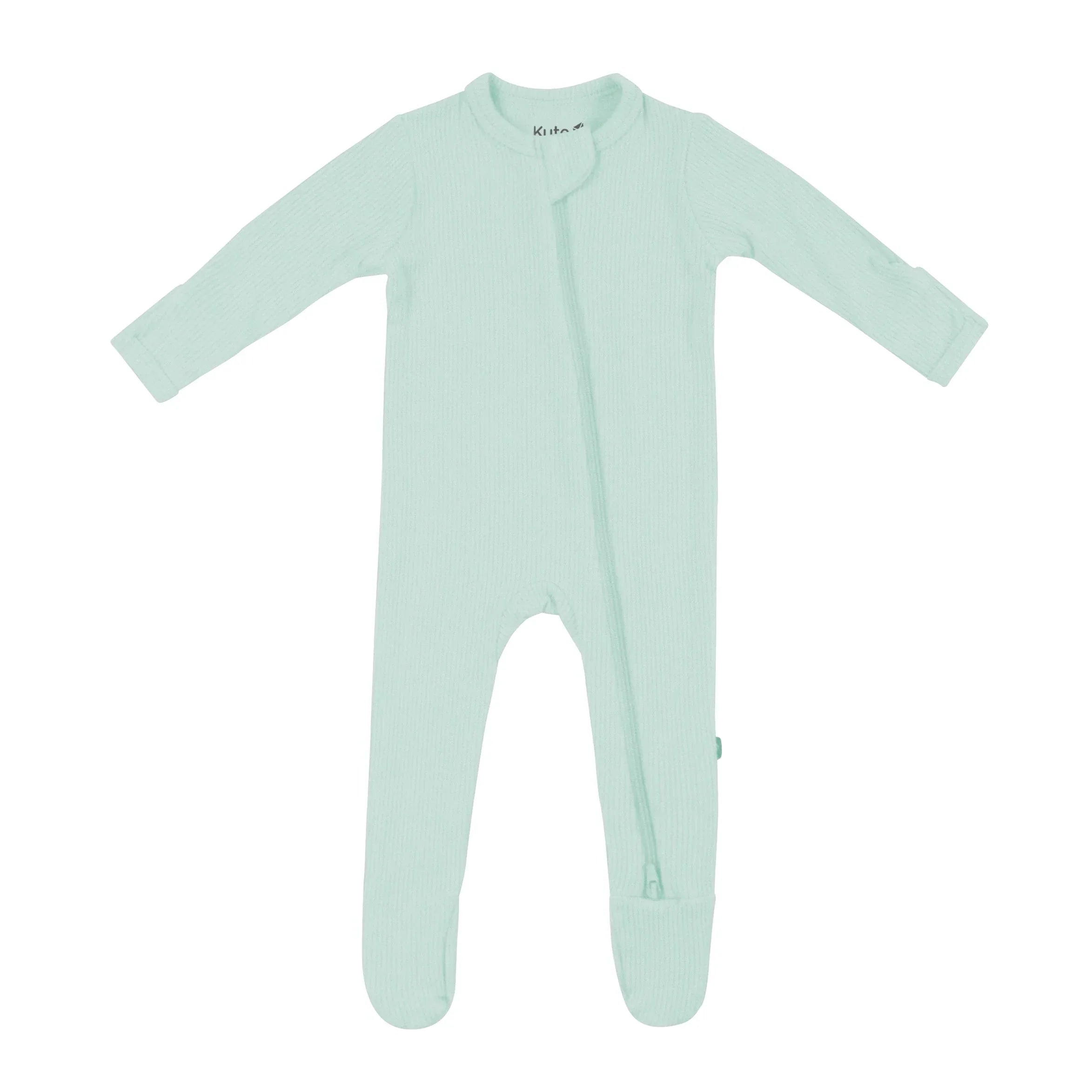 Ribbed Zipper Footie in Sage Secondary image