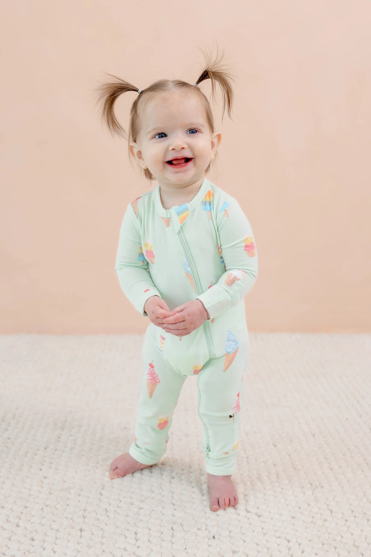 Zippered Romper in Mint Ice Cream Main image