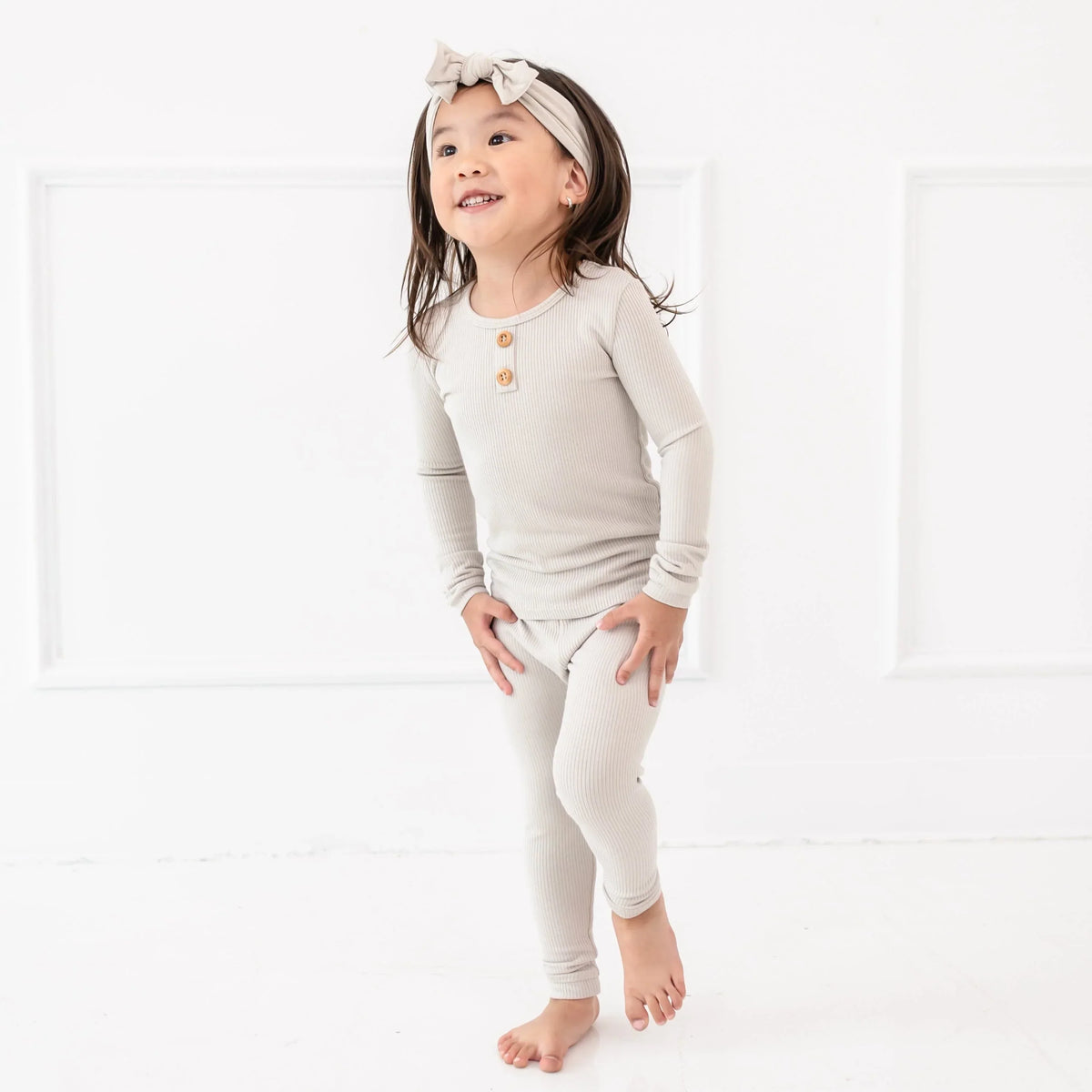 Ribbed Henley Set in Oat Main image