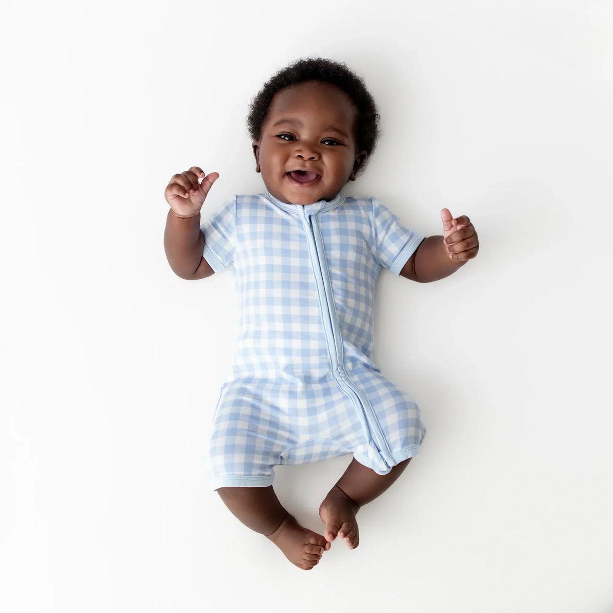 Zipper Shortall Romper in Gingham Breeze Main image