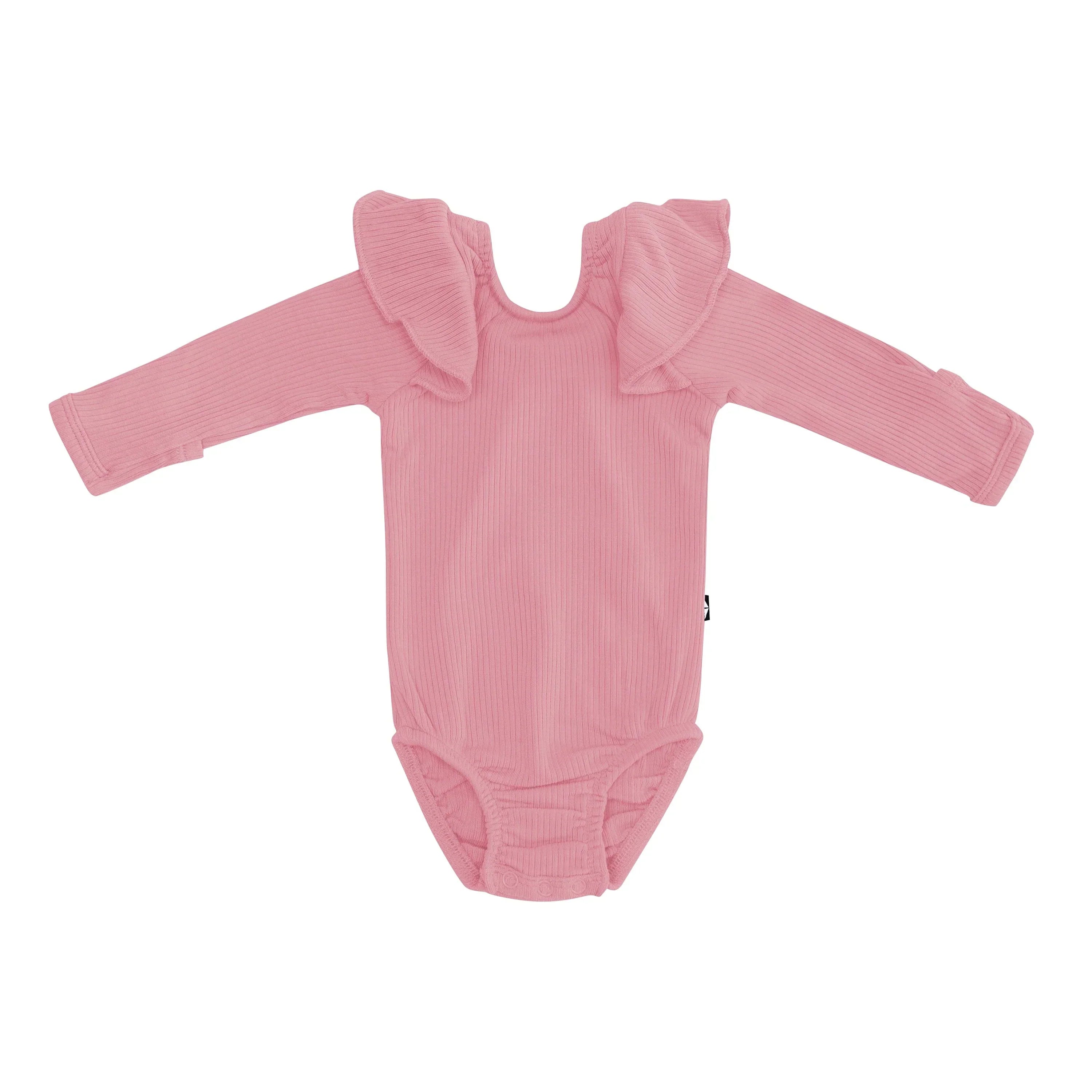 Ribbed Long Sleeve Ruffle Leotard in Apple Blossom Secondary image