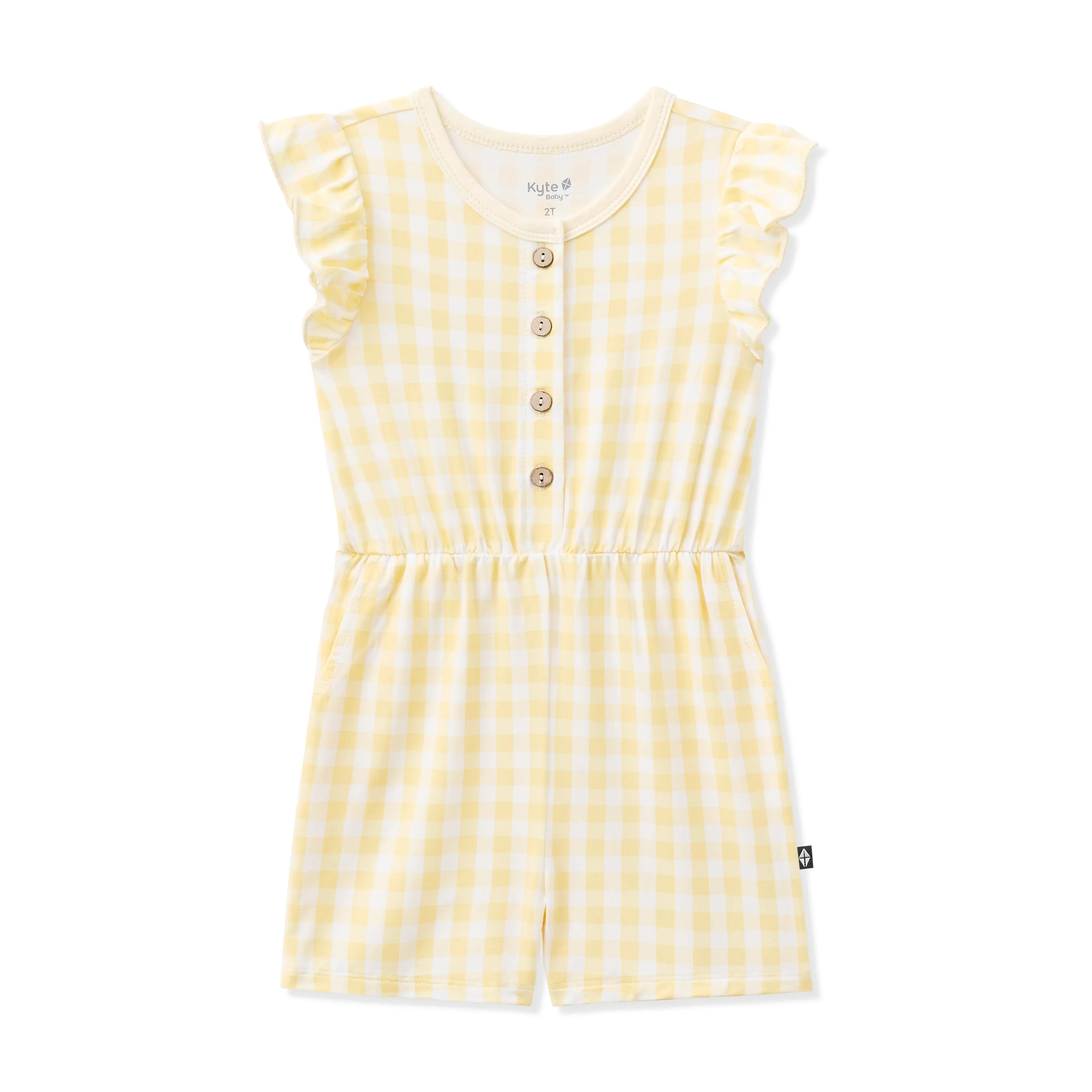 Flutter Sleeve Romper in Gingham Chamomile Secondary image