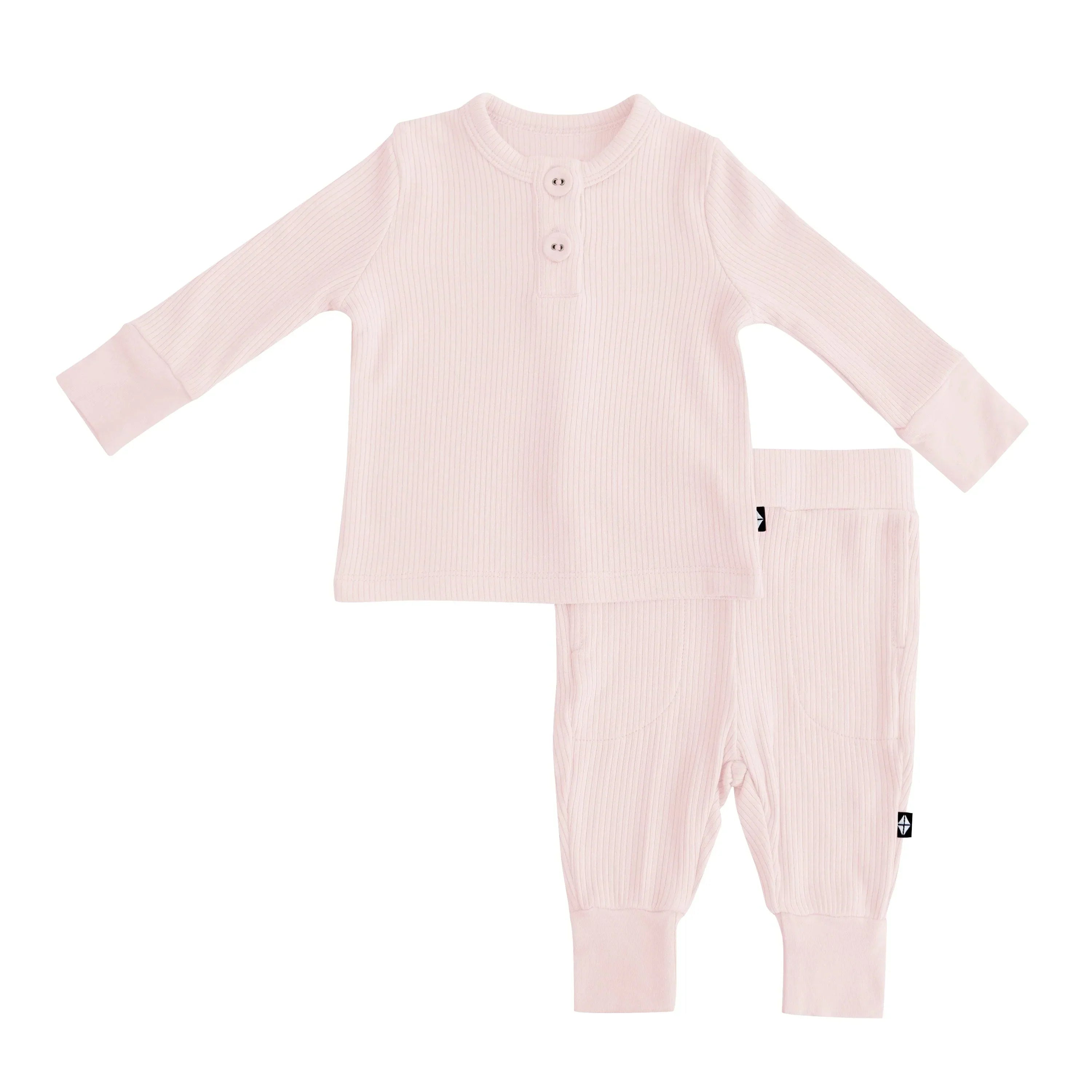 Ribbed Infant Henley Set in Blush Secondary image