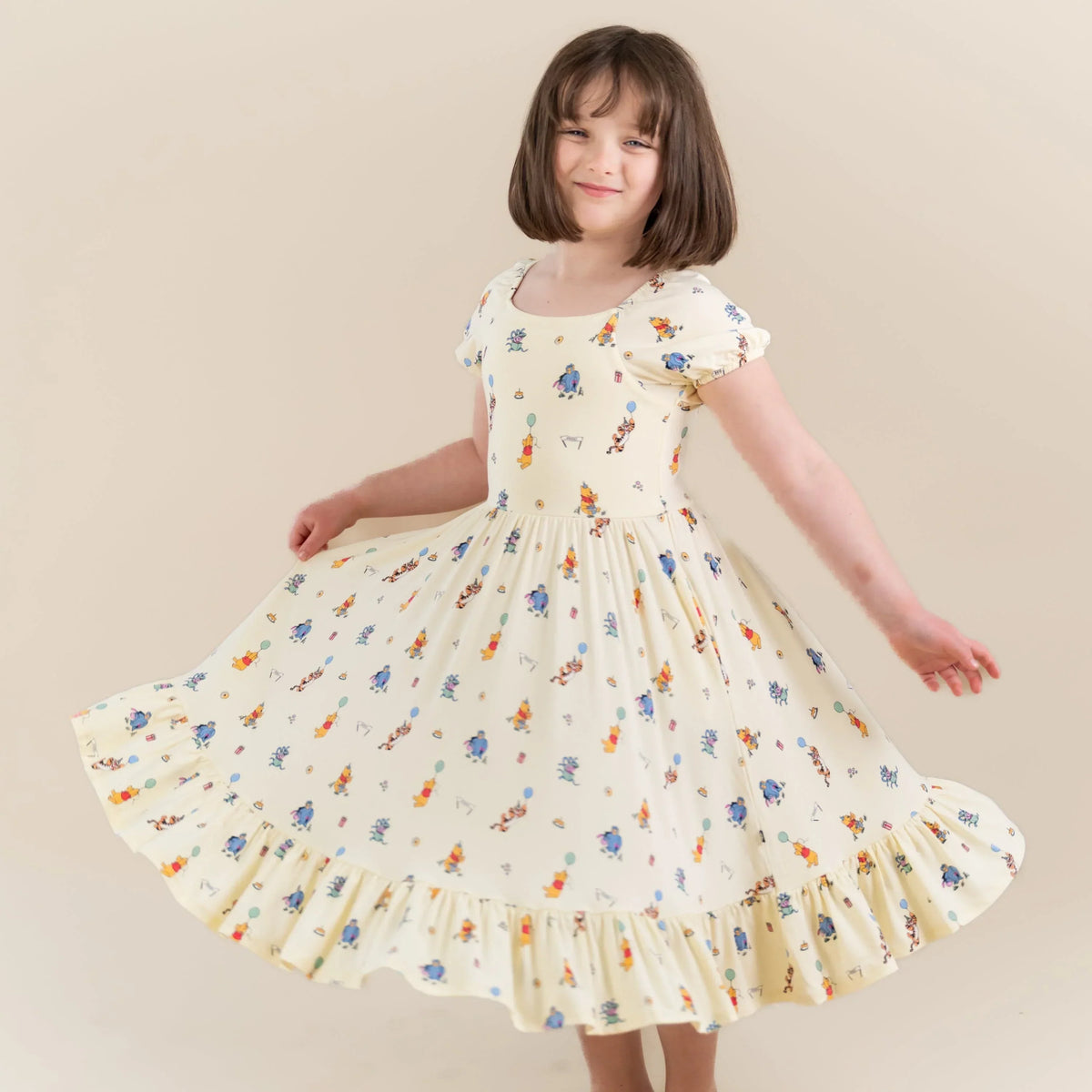 Puff Sleeve Twirl Dress in Winnie the Pooh Celebration Main image