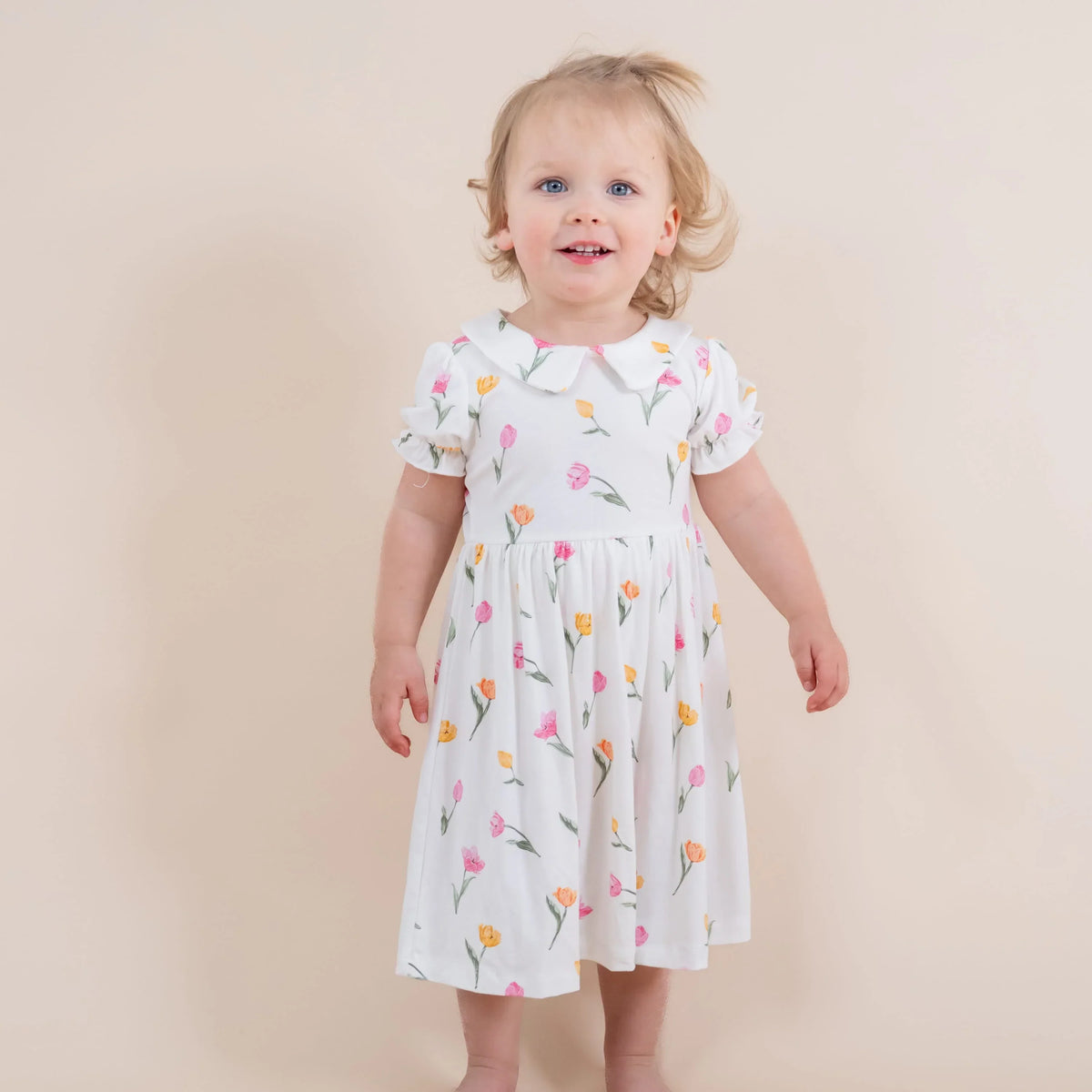 Peter Pan Collar Bodysuit Dress in Tulip Main image