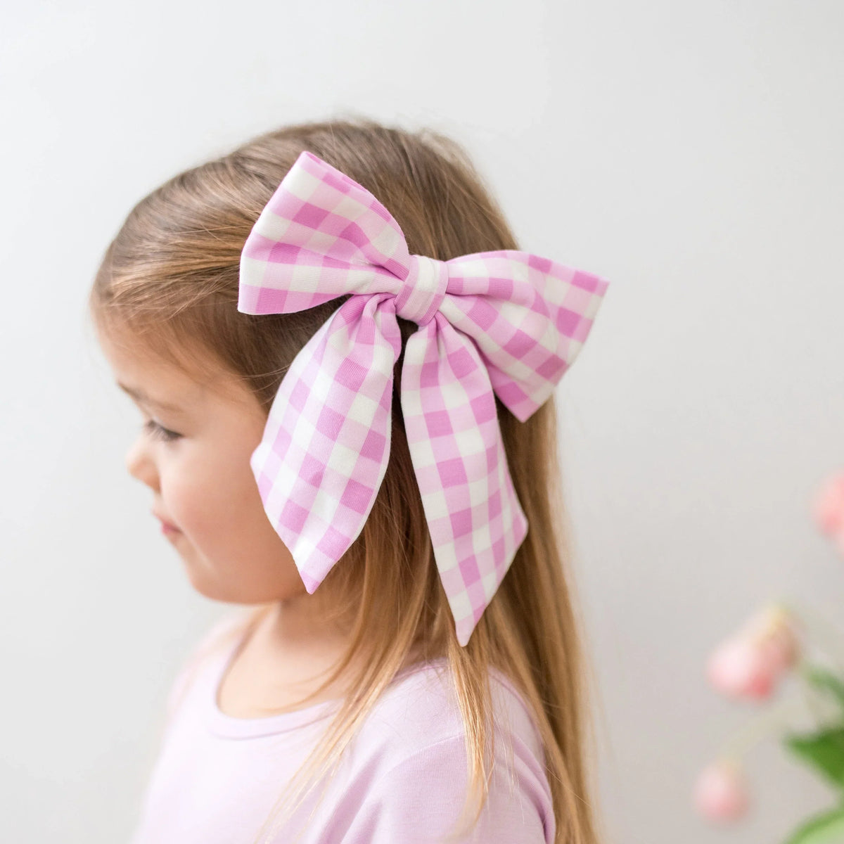 Large Alligator Clip Bow in Gingham Thistle Main image