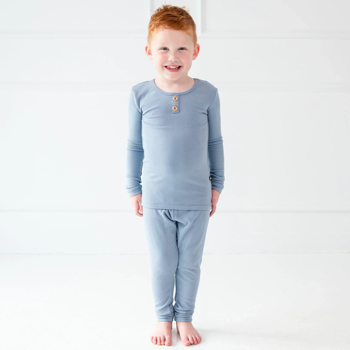 Ribbed Henley Set in Slate Main image