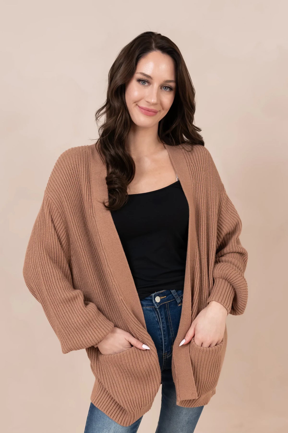 Chunky Knit Women's Oversized Cardigan in Latte Main image