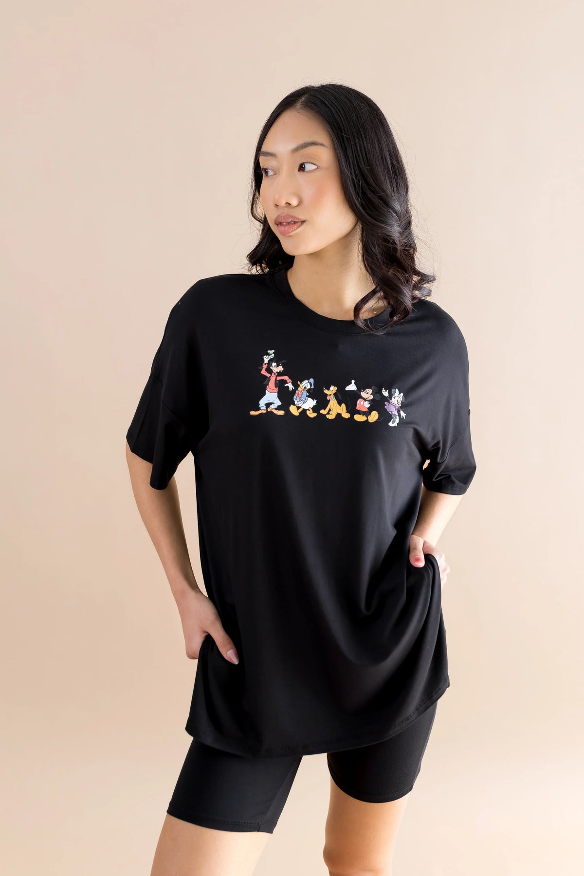 Women’s Biker Short Set in Mickey and Friends on Midnight Main image
