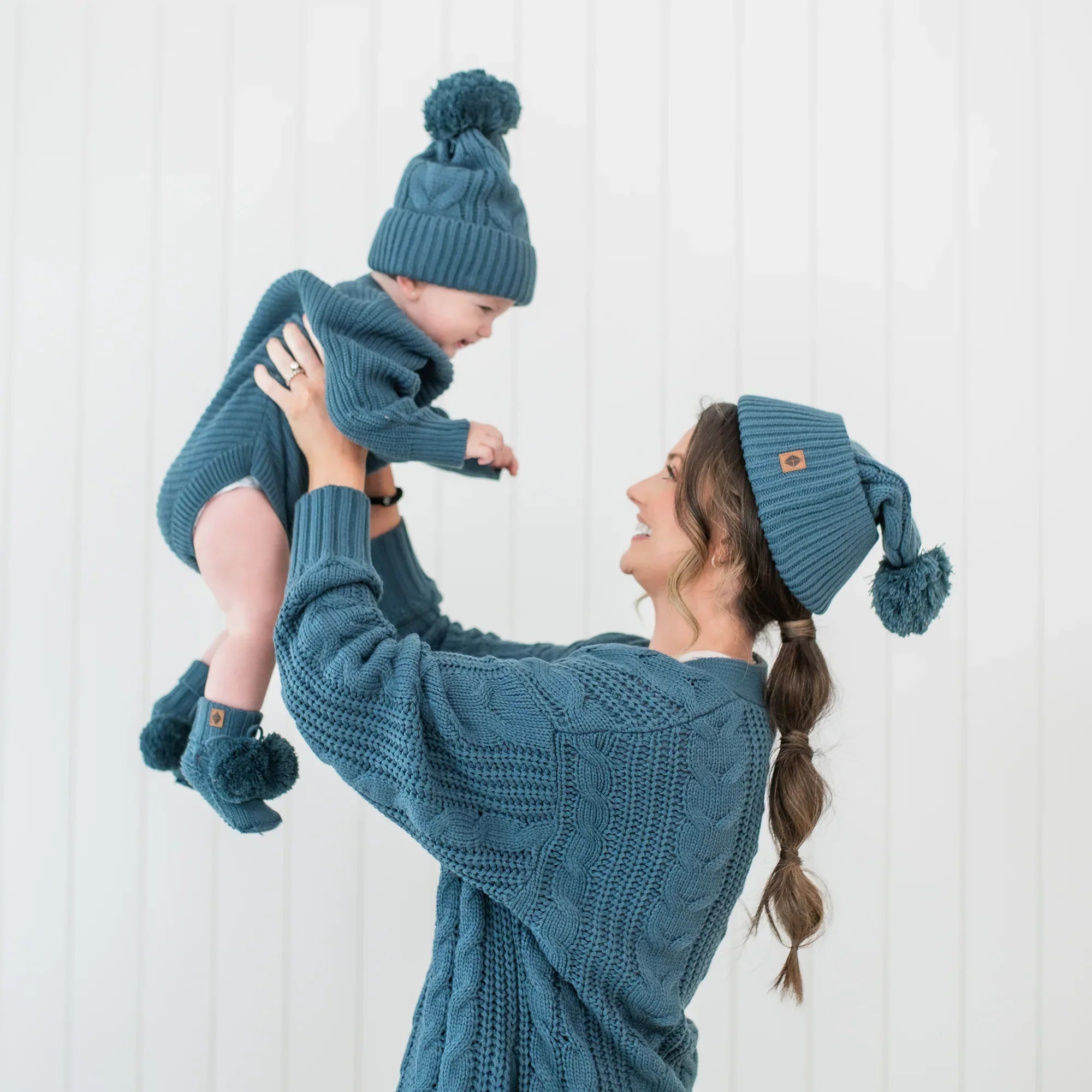 Chunky Cable Knit Beanie in Atlantic Secondary image