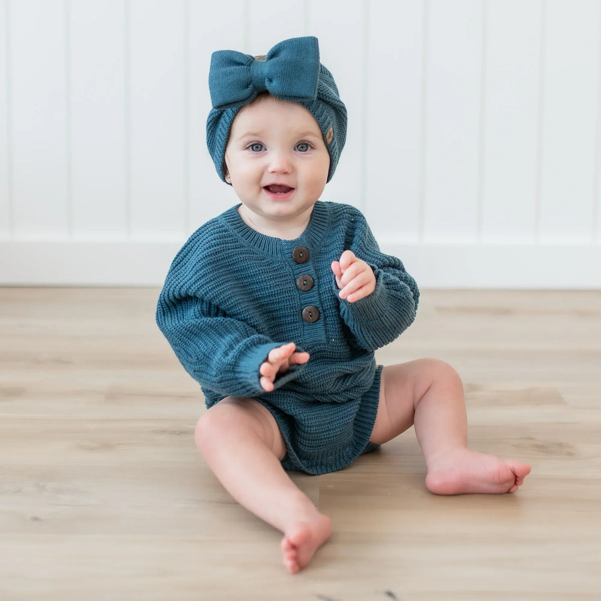 Chunky Knit Romper in Atlantic Main image