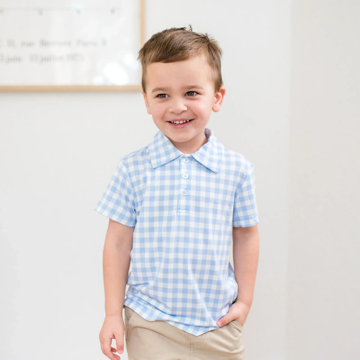 Toddler Short Sleeve Polo in Gingham Breeze Main image