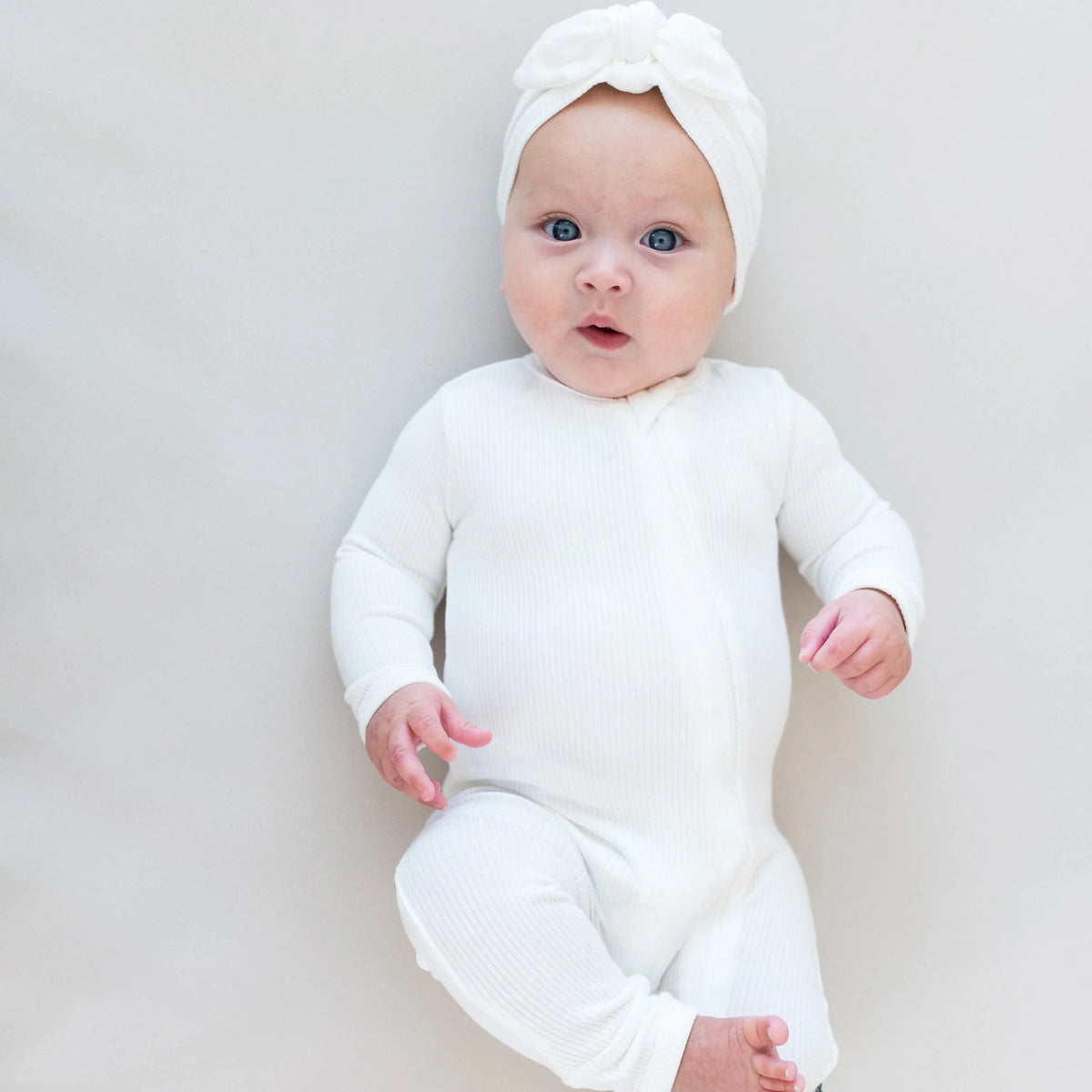Ribbed Zipper Romper in Cloud Main image