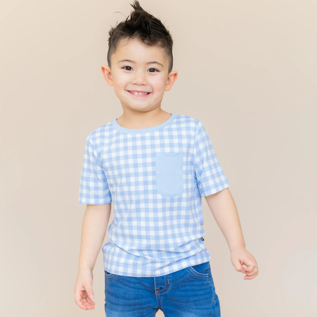 Toddler Crew Neck Tee in Gingham Breeze Main image
