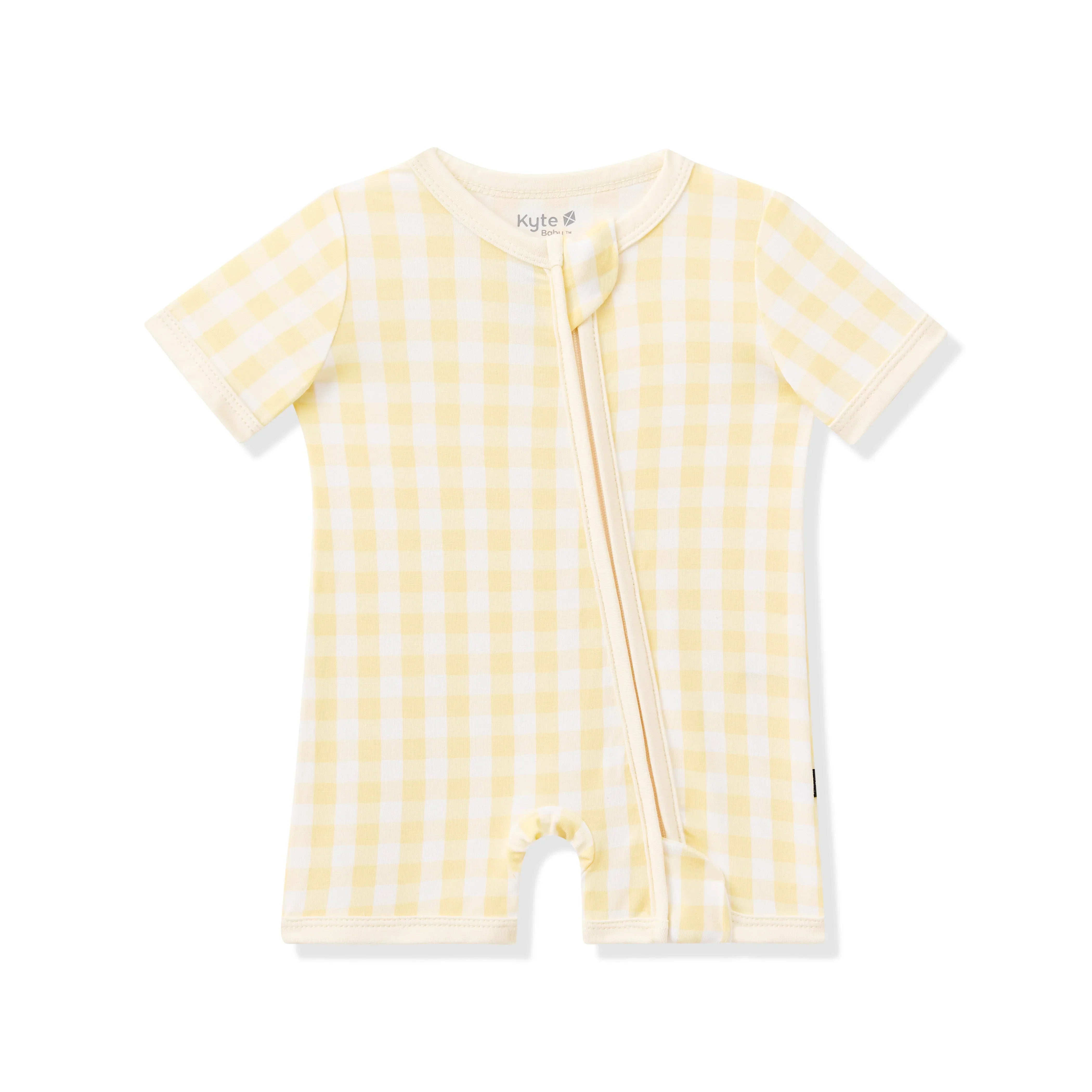 Zipper Shortall Romper in Gingham Chamomile Secondary image
