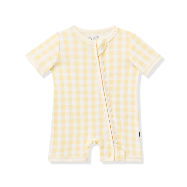 Zipper Shortall Romper in Gingham Chamomile