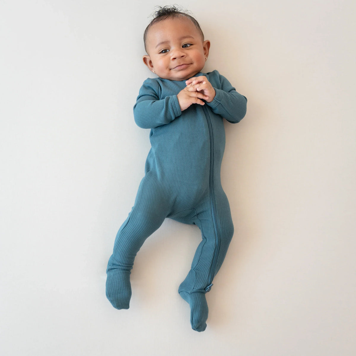 Ribbed Zipper Footie in Atlantic Main image