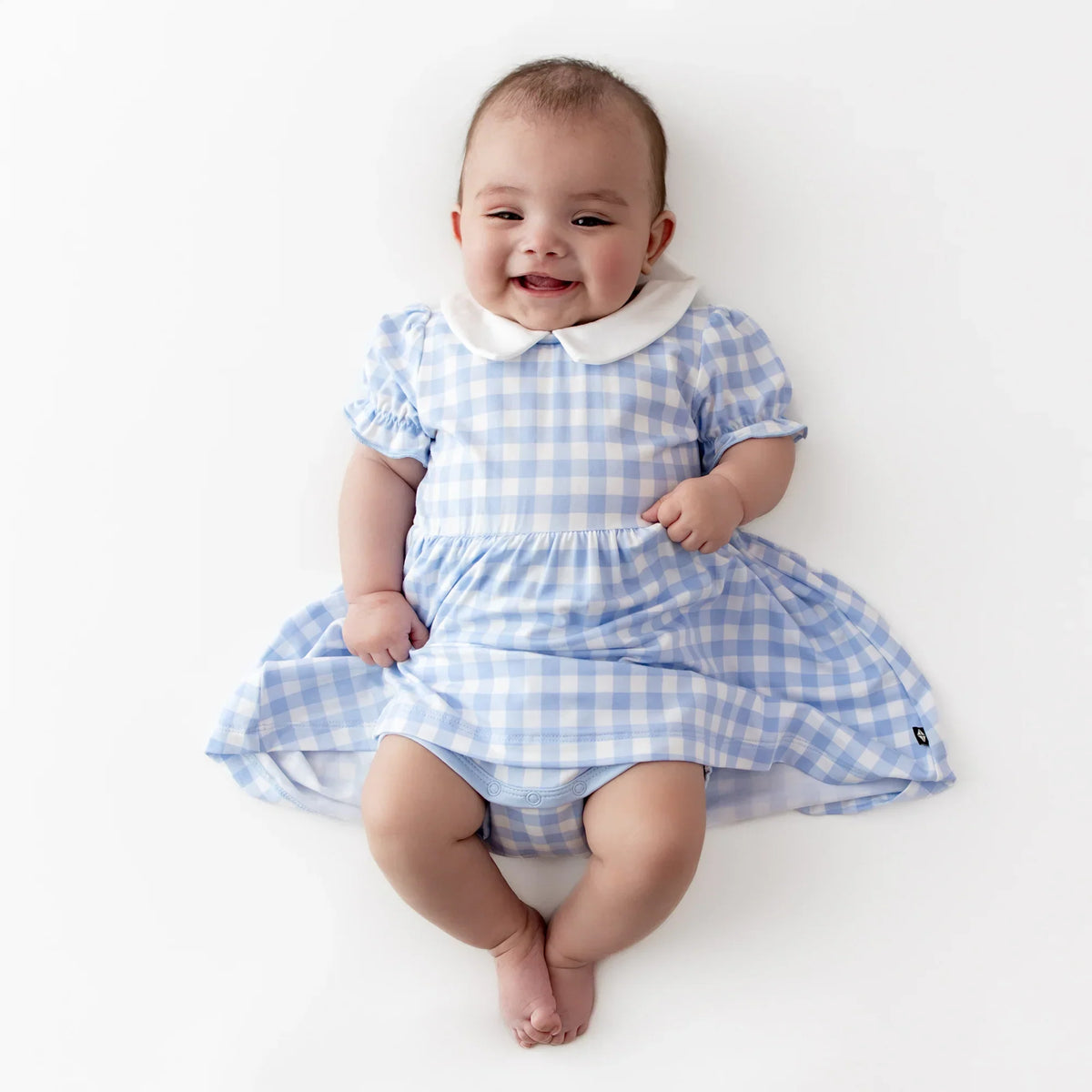 Peter Pan Collar Bodysuit Dress in Gingham Breeze Main image