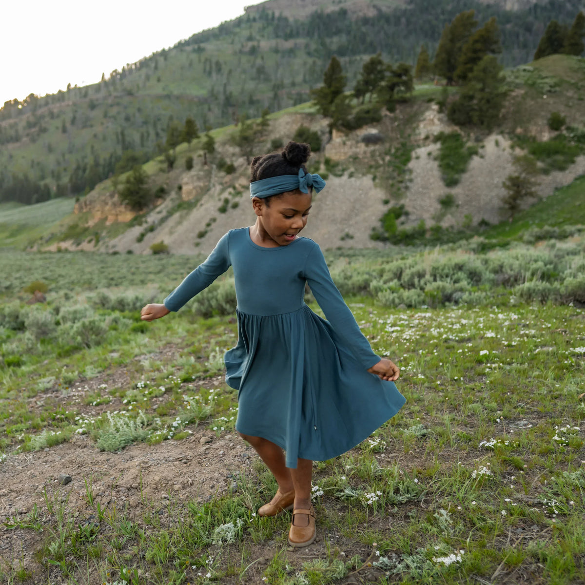 Long Sleeve Twirl Dress in Atlantic Main image