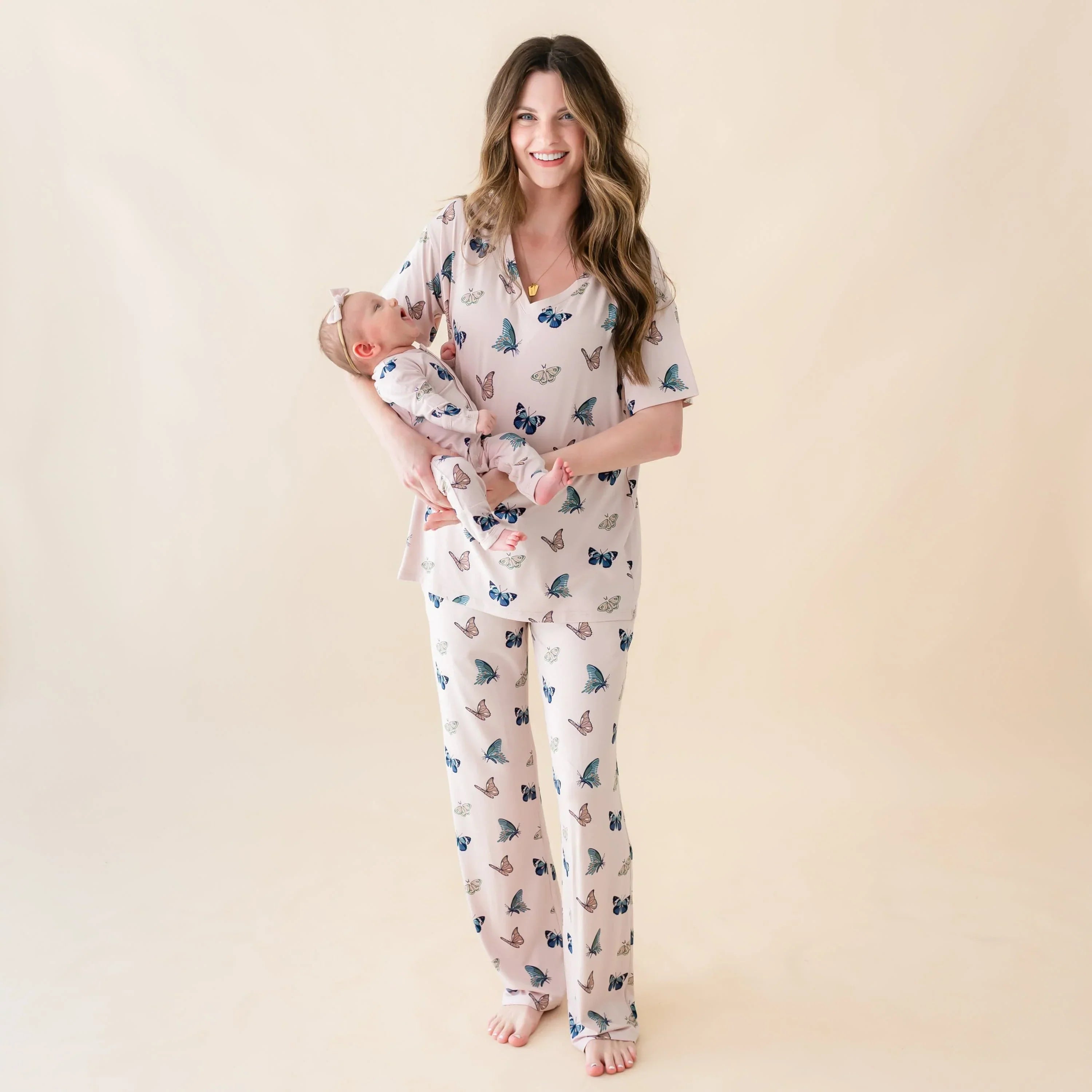 Women's Relaxed Fit V-Neck in Blush Butterfly Secondary image