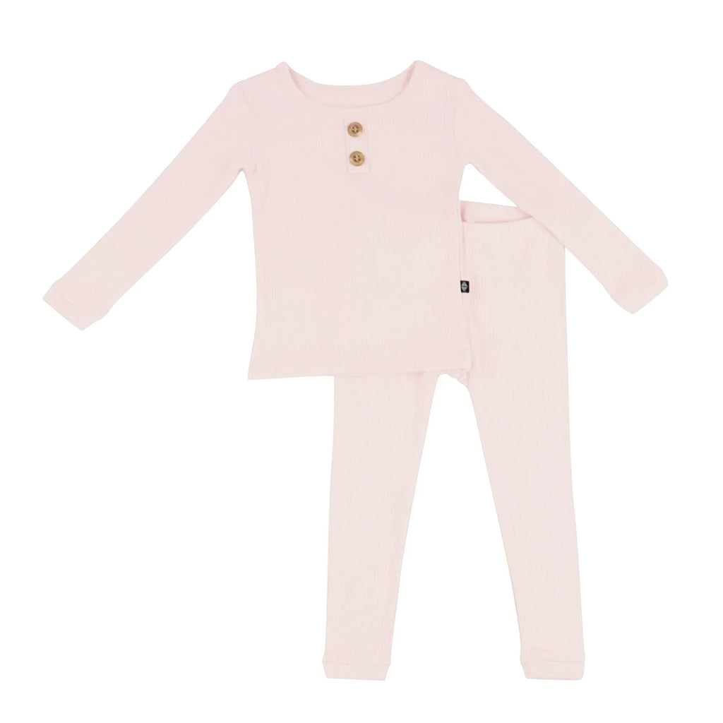 Ribbed Henley Set in Blush