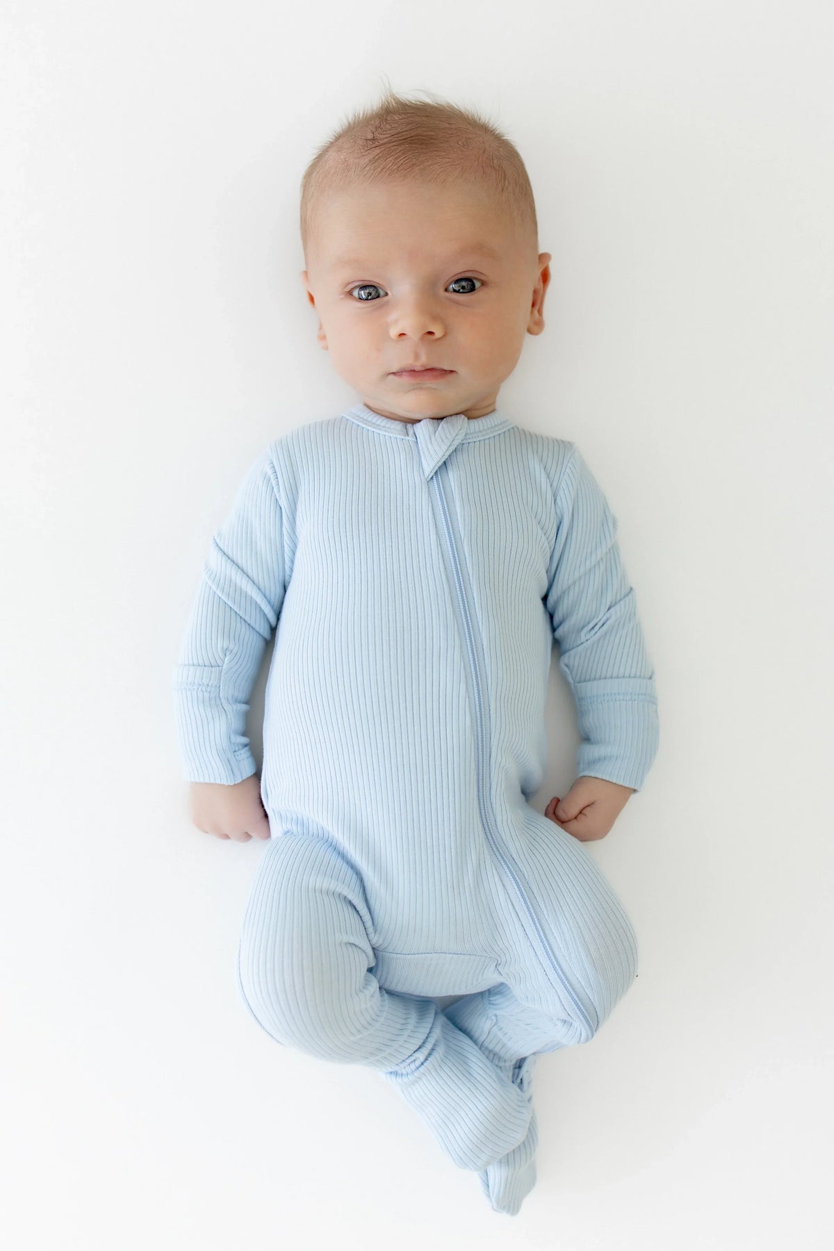 Ribbed Zipper Footie in Breeze Main image