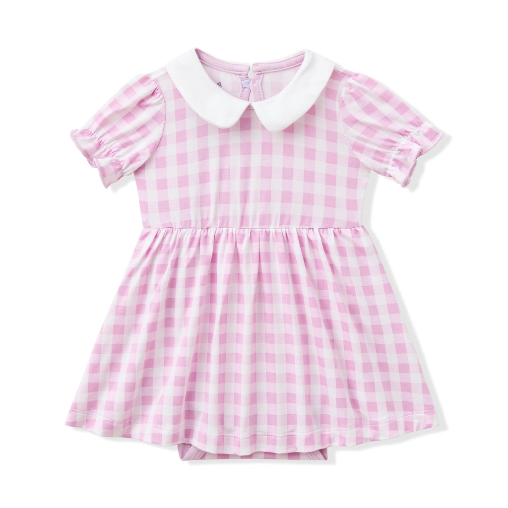 Peter Pan Collar Bodysuit Dress in Gingham Thistle