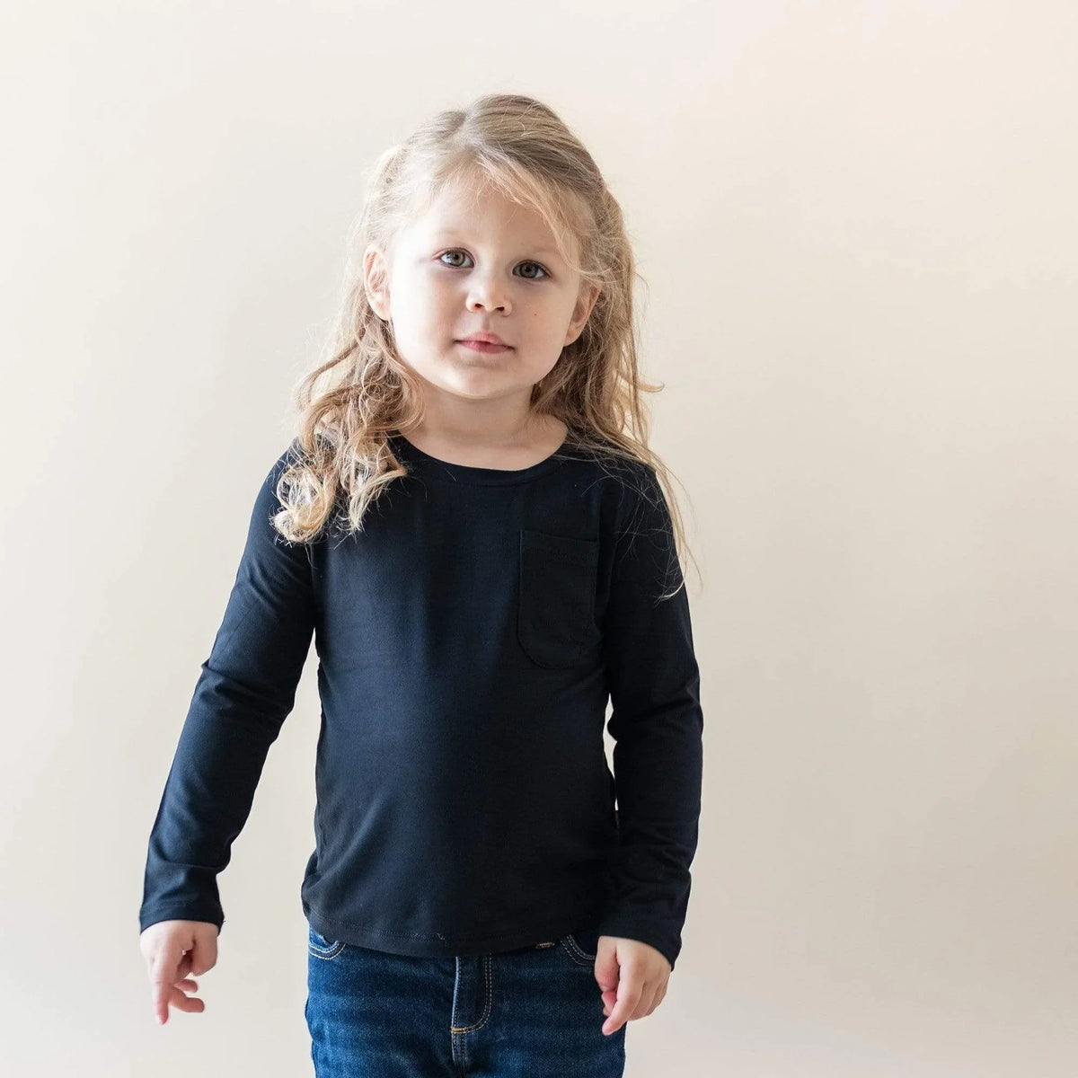 Long Sleeve Toddler Crew Neck Tee in Midnight Main image